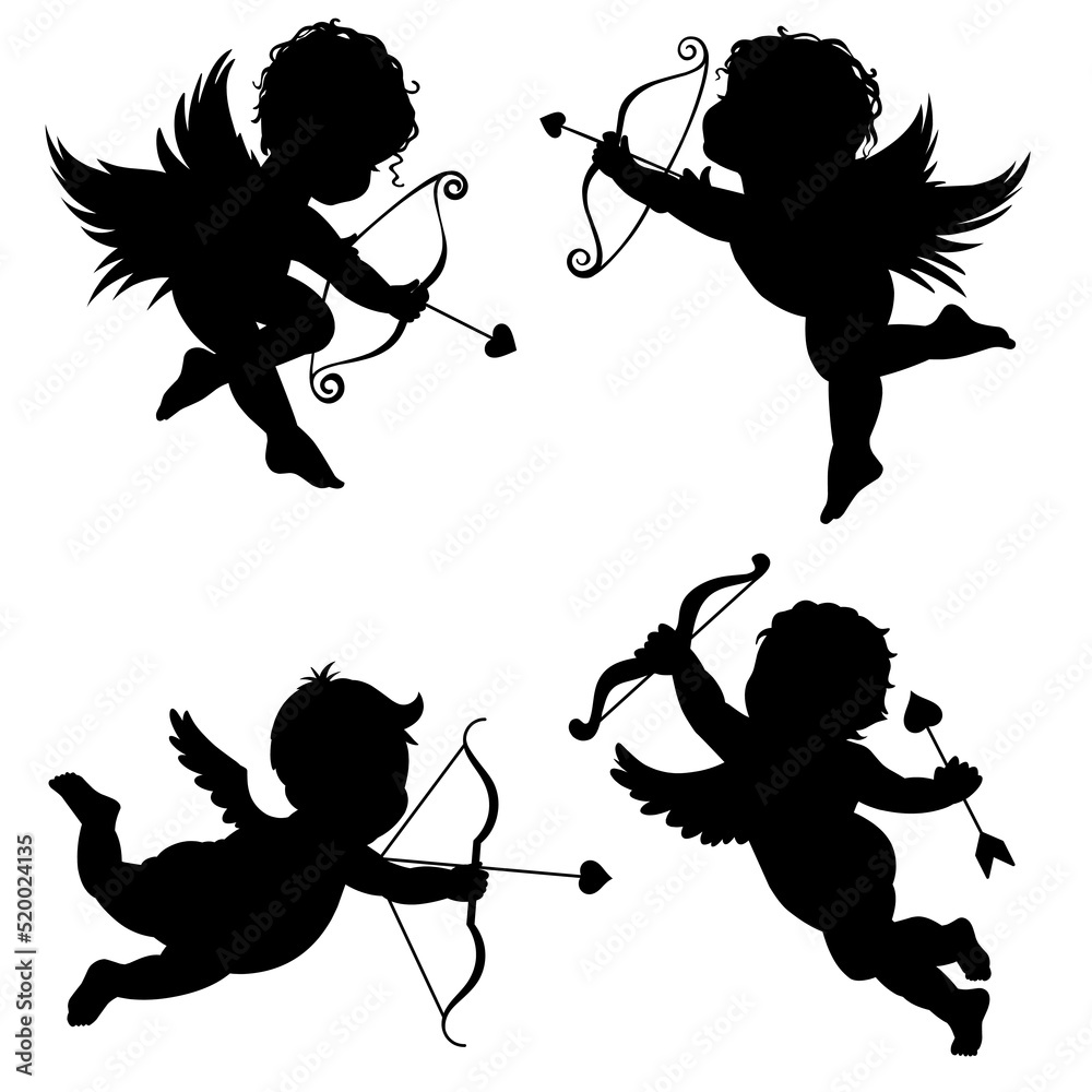 set illustration silhouette of cupid Stock Vector | Adobe Stock
