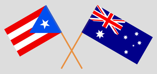 Crossed flags of Puerto Rico and Australia. Official colors. Correct proportion