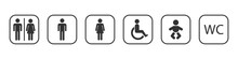 WC Signs Set. Toilet Icons Set, Man And Woman Symbol. Toilet Signs, WC Signs On Isolated Background. Vector Illustration EPS 10