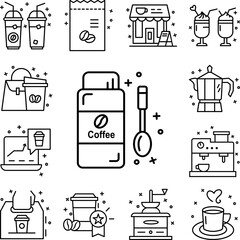 Poster - Coffee, spoon, drink icon in a collection with other items