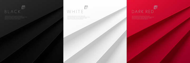 Wall Mural - Set of abstract white gray, black and red lines layers texture background. Paper cut 3d concept. Modern and minimal style. Can use for cover template, poster, banner web, flyer, print ad. Vector EPS10