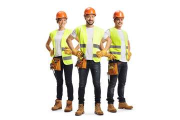 Wall Mural - Team of site engineers with safety vests and helmets