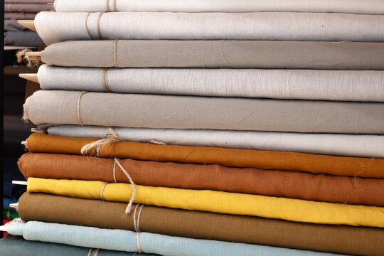 Wall Mural - linen fabric in rolls, fabric shop for interior and clothing, natural tailoring fabrics