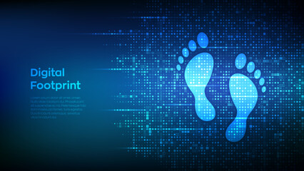 Sticker - Digital footprint background made with binary code. Digital Signature. Computer identity. Biometric information protection. Personal web track. Matrix background with digits 1.0. Vector Illustration.