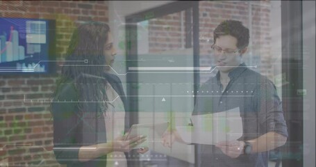 Poster - Animation of digital screen over diverse coworkers in office
