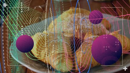 Poster - Animation of digital screen with spheres and data over croissants