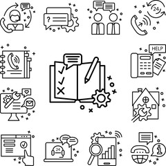 Poster - Book, pencil, gear icon in a collection with other items