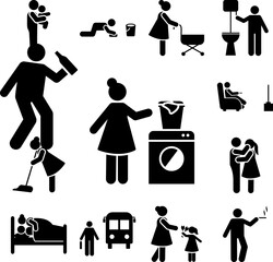 Sticker - Woman, housekeeping, cleaning icon in a collection with other items