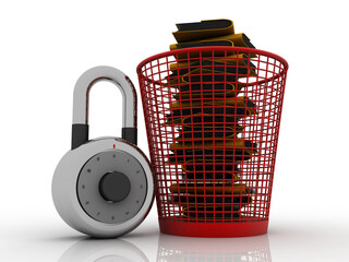 Poster - 3d rendering folder in recycle bin protection lock