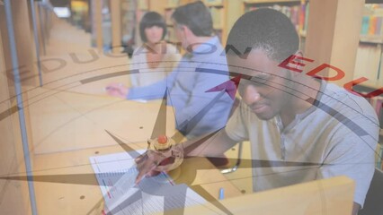 Poster - Animation of compass moving over diverse students in library