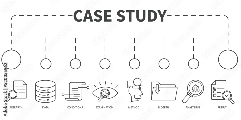 case study Vector Illustration concept. Banner with icons and keywords . case study symbol vector elements for infographic web