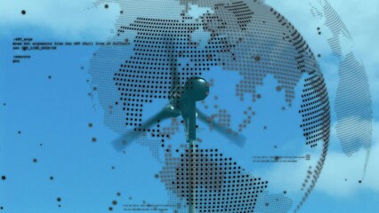 Poster - Animation of data processing with globe over windmill