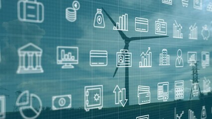 Poster - Animation of falling icons over windmill