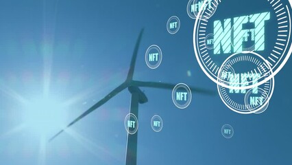Poster - Animation of falling nft icons over windmill