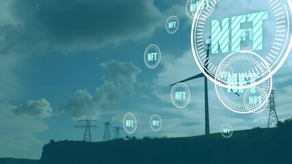 Poster - Animation of nft icons over overhead power lines