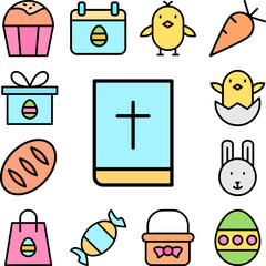 Sticker - Book bible outline color icon in a collection with other items