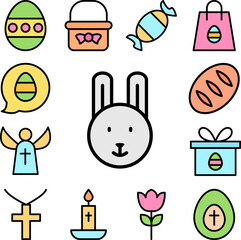 Poster - Rabbit animal outline color icon in a collection with other items