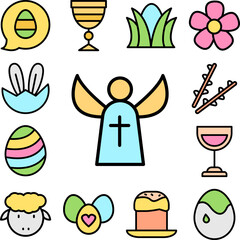 Poster - Angel cross outline color icon in a collection with other items