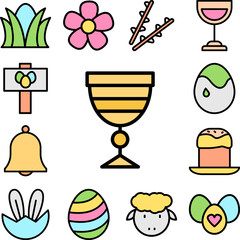 Poster - Glass Christianity outline color icon in a collection with other items
