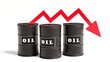 oil price drop chart, oil barrels and red down arrow on white background, 3d rendering