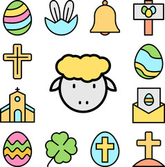 Poster - Sheep animal outline color icon in a collection with other items