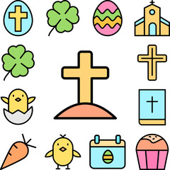 Poster - Cross Christianity outline color icon in a collection with other items