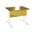School desk in gold color. School desk made of gold carved on a white background. 3D rendering.
