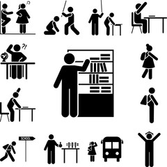 Poster - Library, student, book icon in a collection with other items