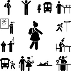 Poster - Girl, student, go, school icon in a collection with other items