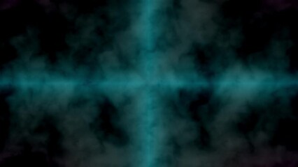 Wall Mural - Futuristic blue and purple neon lines in the shape of a cross in smoke, technology design, cosmic tomorrow aesthetic style, abstract space background, 4k looping video, 3d render