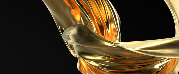 Poster - 3d render of dark and gold cloth. iridescent holographic foil. abstract art fashion background.