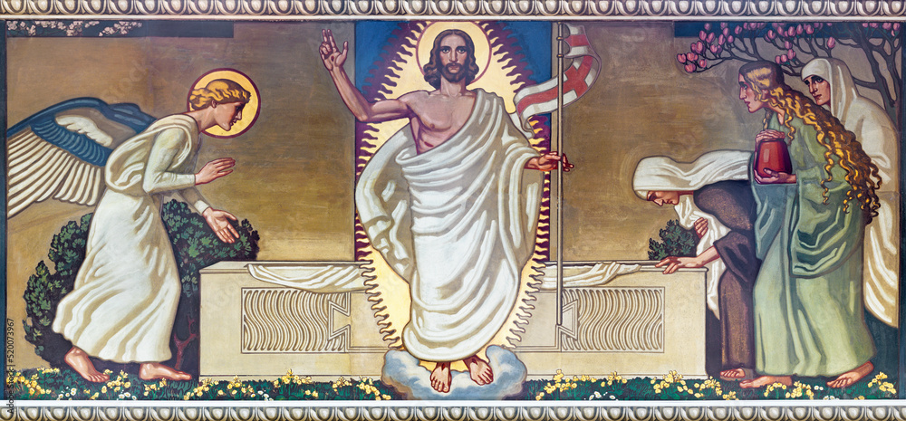 ZURICH, SWITZERLAND - JULY 1, 2022: The fresco of ZURICH, SWITZERLAND - JULY 1, 2022: The fresco of