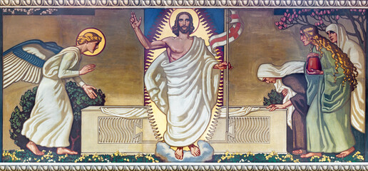 Papier Peint - ZURICH, SWITZERLAND - JULY 1, 2022: The fresco of Resurrection of Jesus in the church Pfarrkirche Liebfrauen by Fritz Kunz (1906).