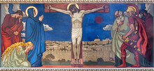 ZURICH, SWITZERLAND - JULY 1, 2022: The Fresco Of Crucifixion In The Church Pfarrkirche Liebfrauen By Fritz Kunz (1906).