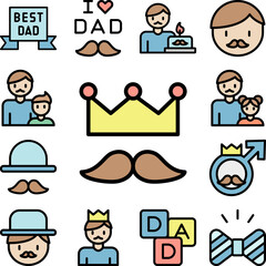 Poster - Crown, mustache icon in a collection with other items