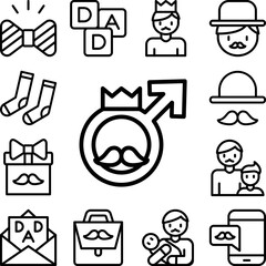 Poster - Male symbol, mustache, crown icon in a collection with other items
