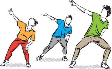 Wall Mural - group team of fitness people dancing working out dancers active concept vector illustration