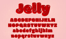 Red Jelly Alphabet Letter Set With Glossy Surface, Textured 3D Display Font, Bold Typeface, Tasty Candy Fruit Gum Abc, Creative Uppercase And Lowercase Typography For Poster, Banner, Promotion 