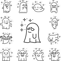 Sticker - Ghost sad icon in a collection with other items