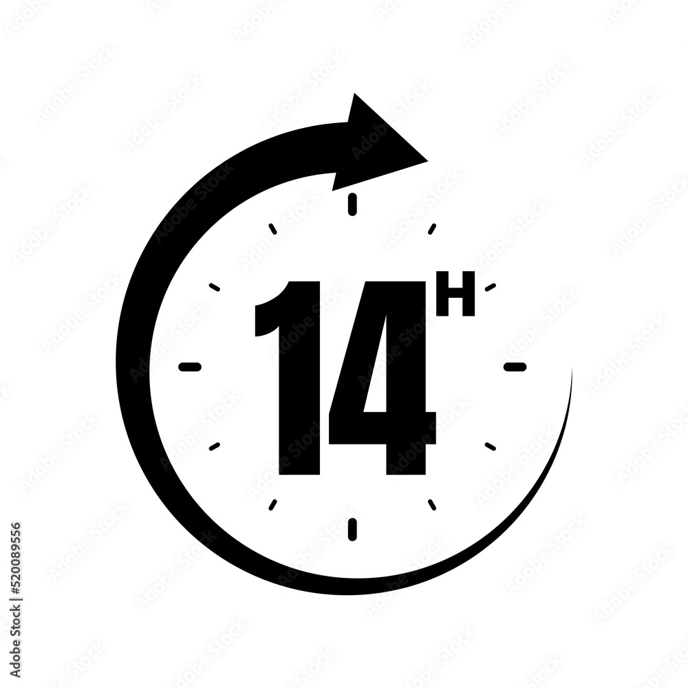 14 hours, icon symbol black, time, o&rsquo;clock Fourteen Stock Vector 