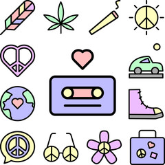 Poster - Cassette, heart icon in a collection with other items