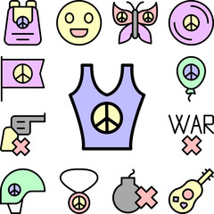 Sticker - T shit, peace icon in a collection with other items