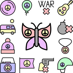 Poster - Butterfly, peace icon in a collection with other items