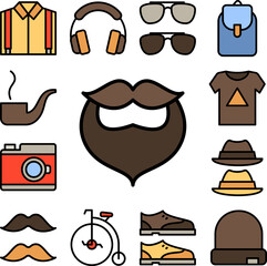 Poster - Beard, mustache icon in a collection with other items