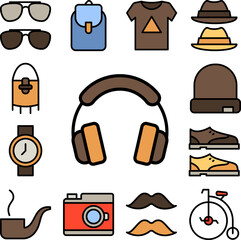 Poster - Headphone, music icon in a collection with other items