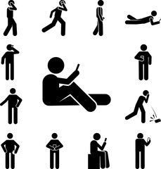 Poster - Man sitting, use phone icon in a collection with other items