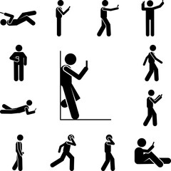 Poster - Man, use phone icon in a collection with other items