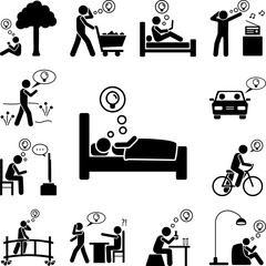 Wall Mural - Man have idea during sleep icon in a collection with other items