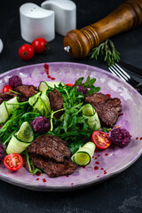 Canvas Print - Italian Beef Tagliata salad with cherry tomatoes and parmesan cheese, beef sous vide