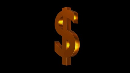 Poster - Golden Dollar sign rotating 3D rendered transparent 4K Animation for keying. Alpha animation of dollar icon, business, and finance concept